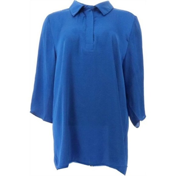 NWT ATTITUDES RENEE WASHED POLY SILK COLLARED SHIRT BLUE QUARTZ 4 - Picture 4 of 12